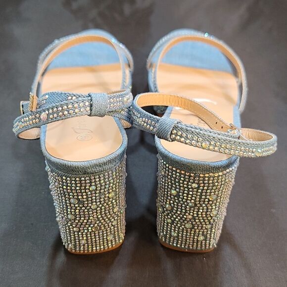 BRAND NEW FOREVER DENIN BLOCK HEEL VERSATILE STUDDED WITH PEARL SANDAL G1 - Picture 6 of 15